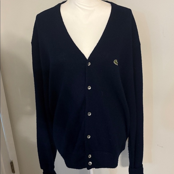 Vintage Izod Lacoste Sweater Size Large Navy Blue V-neck knit cardigan - Picture 2 of 6